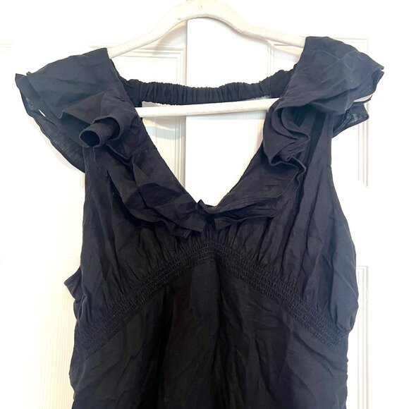 Free People Linen Black Ruffle Shoulder Maxi Dress Size L - Picture 1 of 4